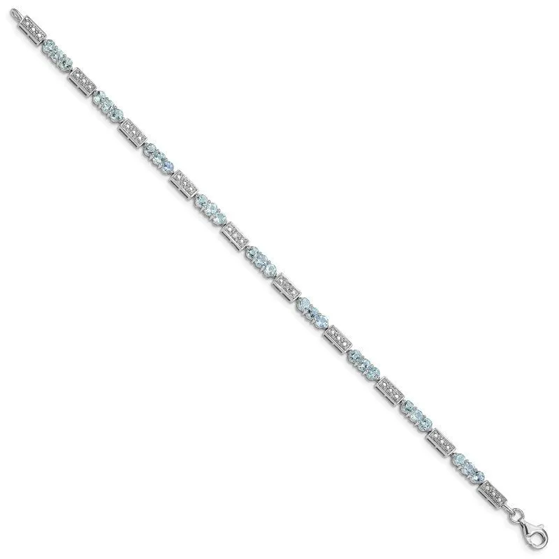 Sterling Silver Rhodium-plated Aquamarine and Diamond Bracelet QX861AQ