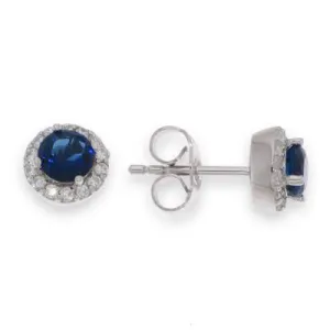 Sterling Silver Sapphire CZ Halo Earrings