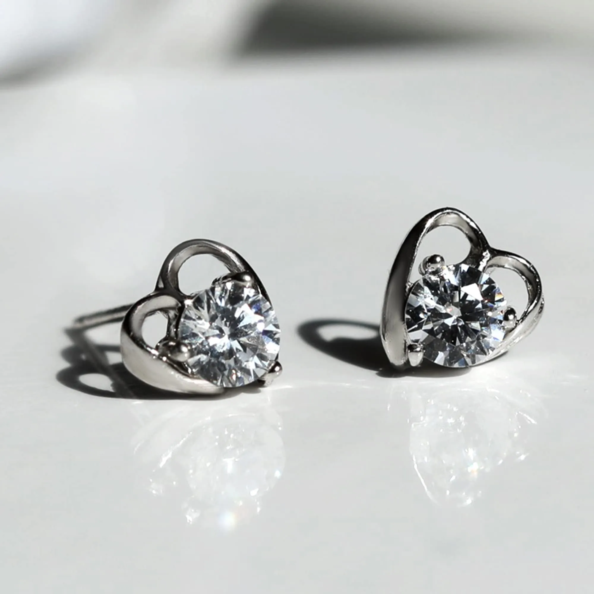 Sterling Sliver Hypoallergenic Zircon Tiny Heart Studs for Women and Girls
