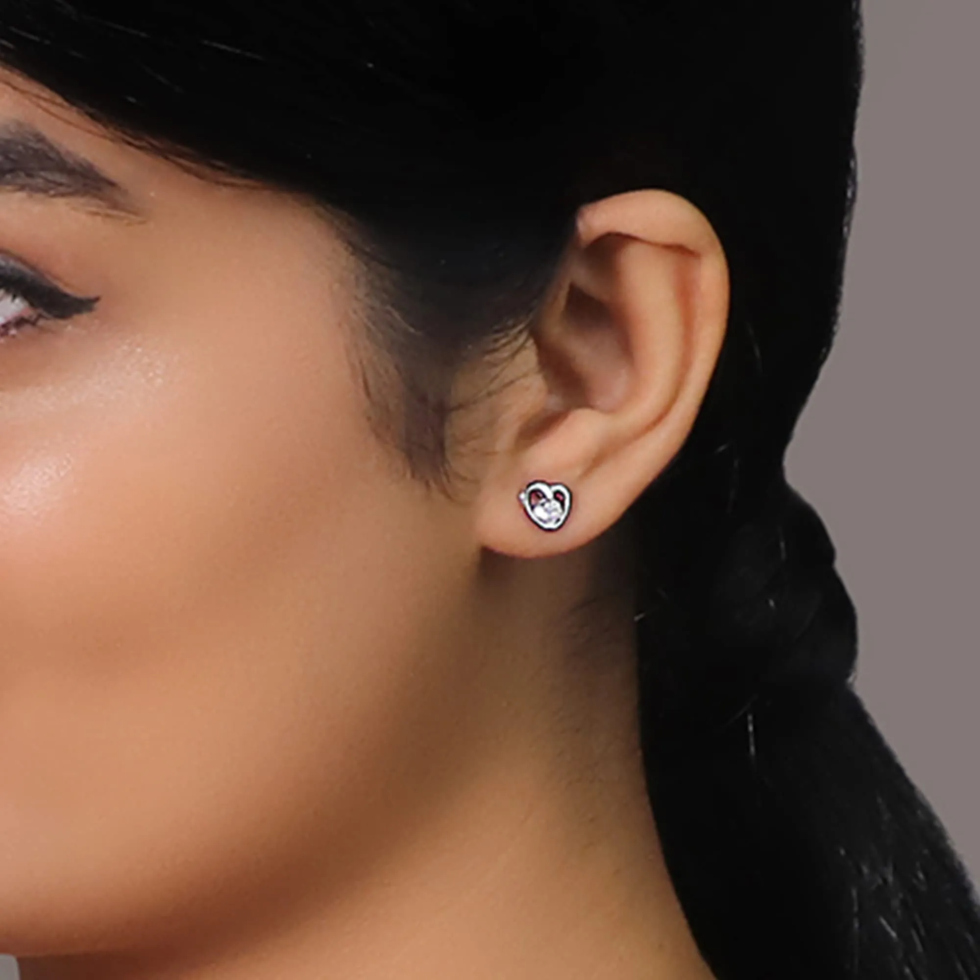 Sterling Sliver Hypoallergenic Zircon Tiny Heart Studs for Women and Girls