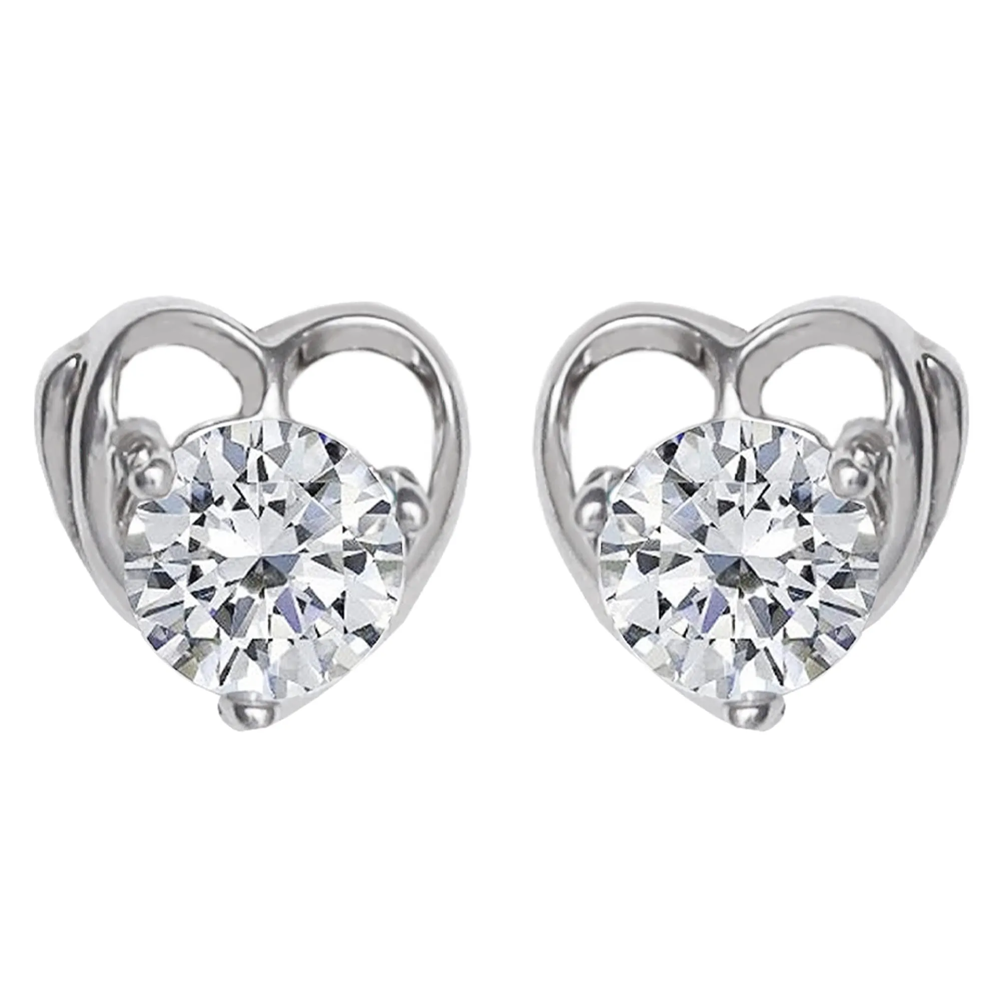 Sterling Sliver Hypoallergenic Zircon Tiny Heart Studs for Women and Girls