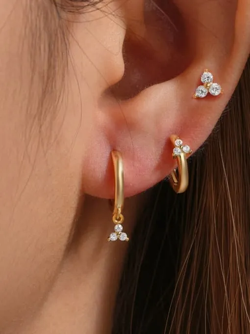 Stud and Hoop Earrings Set 925 Sterling Silver 18K Gold Plated Luxury 3 piece Hypoallergenic Set