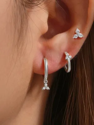 Stud and Hoop Earrings Set 925 Sterling Silver 18K Gold Plated Luxury 3 piece Hypoallergenic Set