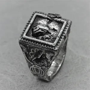 Svaneti ring - an unusual signet ring of a square shape with destroyed ethnic patterns