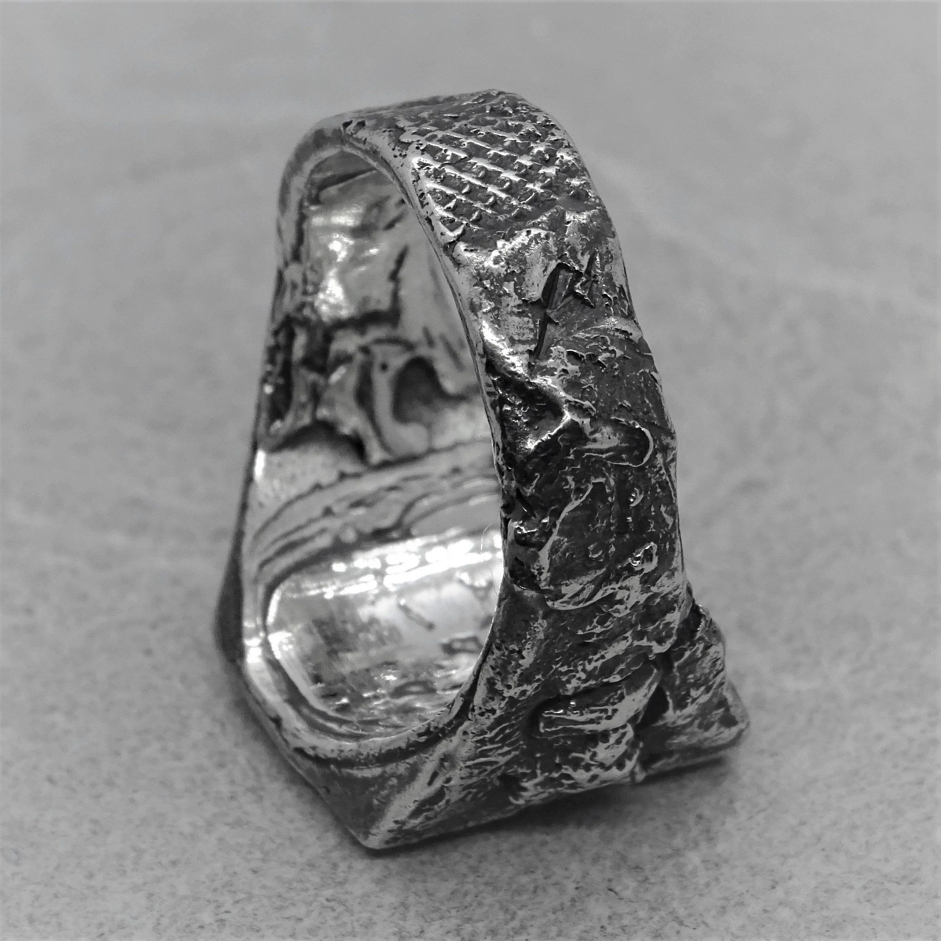 Svaneti ring - an unusual signet ring of a square shape with destroyed ethnic patterns