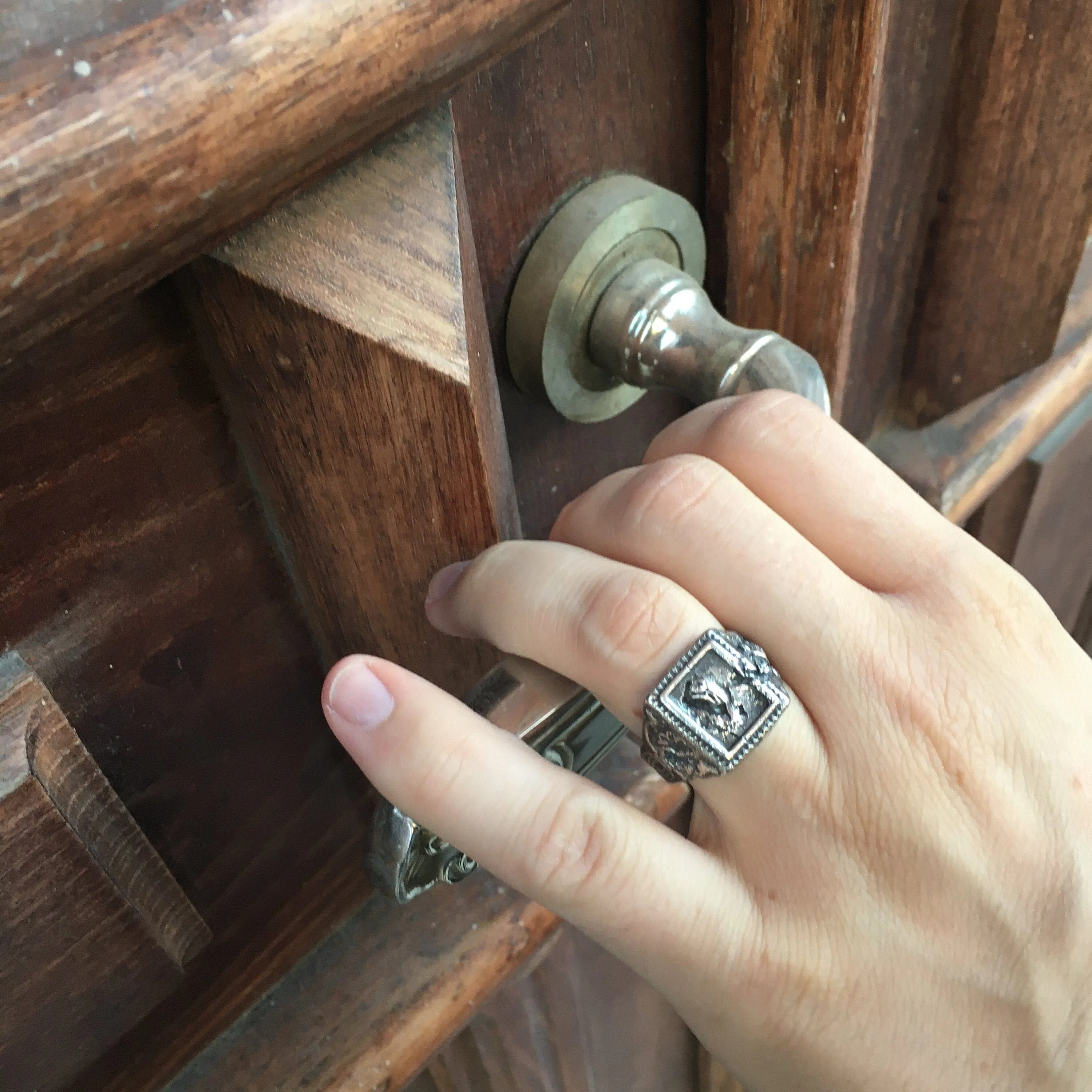 Svaneti ring - an unusual signet ring of a square shape with destroyed ethnic patterns