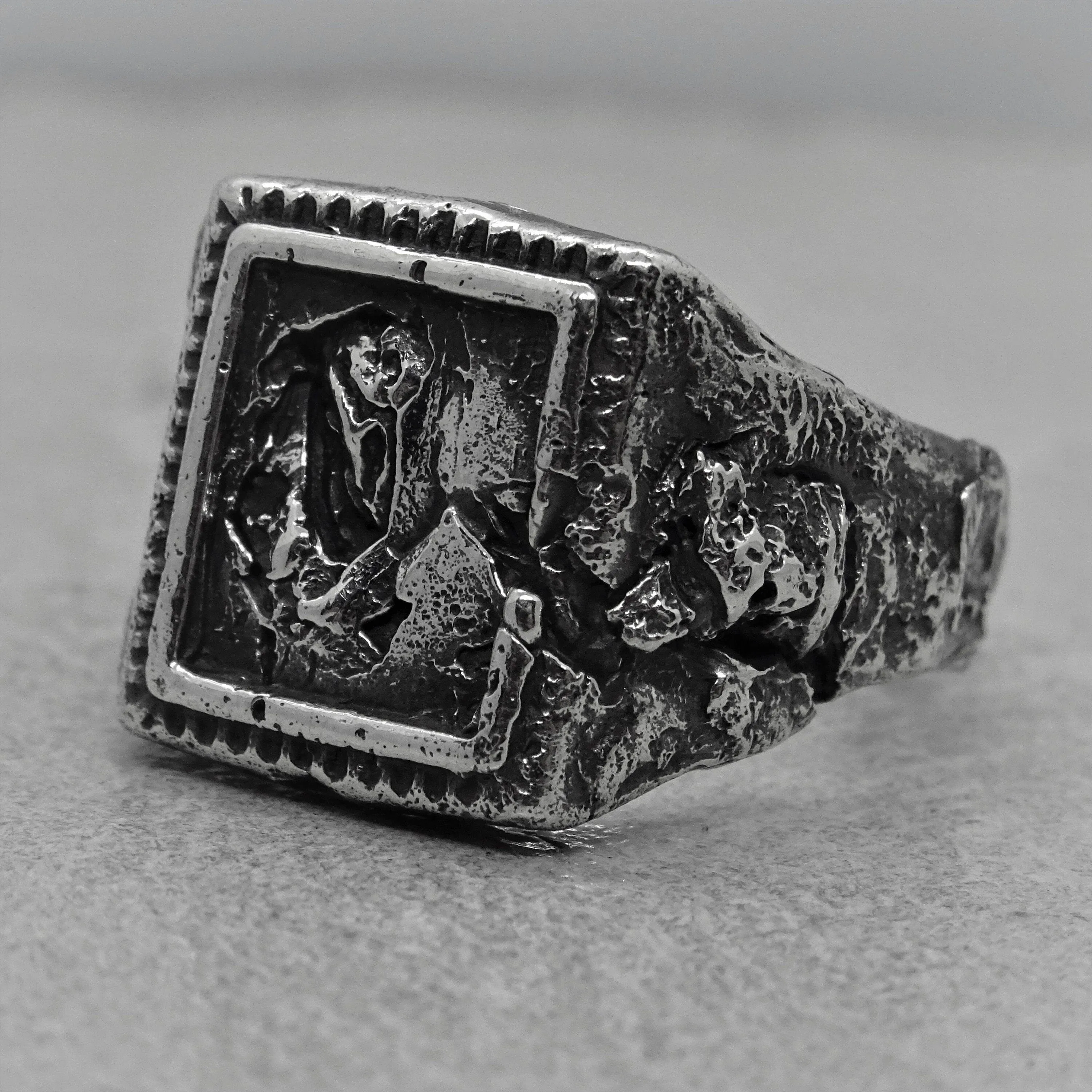 Svaneti ring - an unusual signet ring of a square shape with destroyed ethnic patterns
