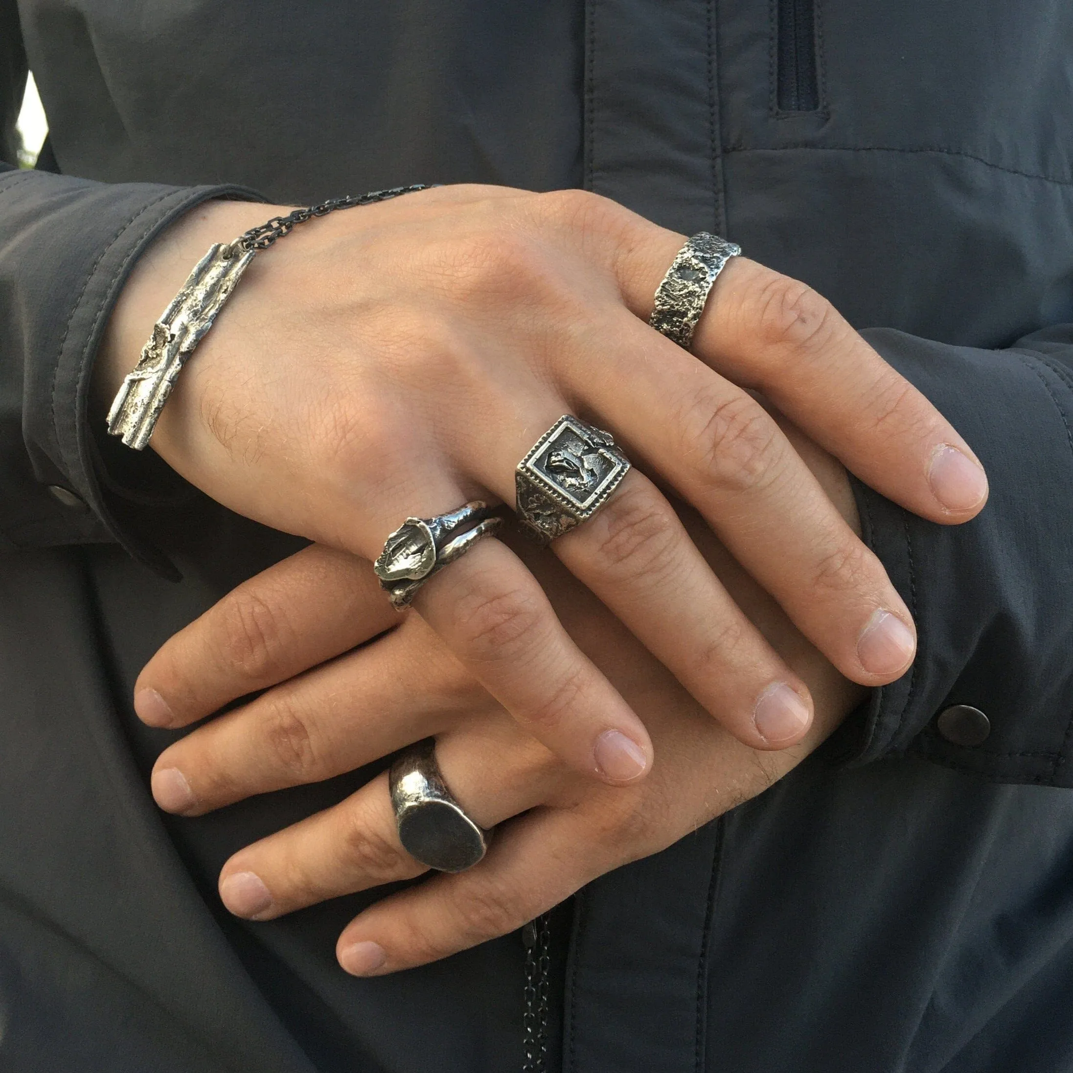 Svaneti ring - an unusual signet ring of a square shape with destroyed ethnic patterns