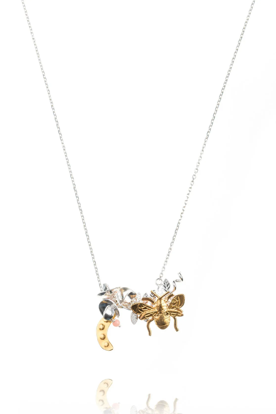 Sweet Pea And Bee Necklace In Silver & Gold