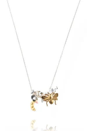 Sweet Pea And Bee Necklace In Silver & Gold