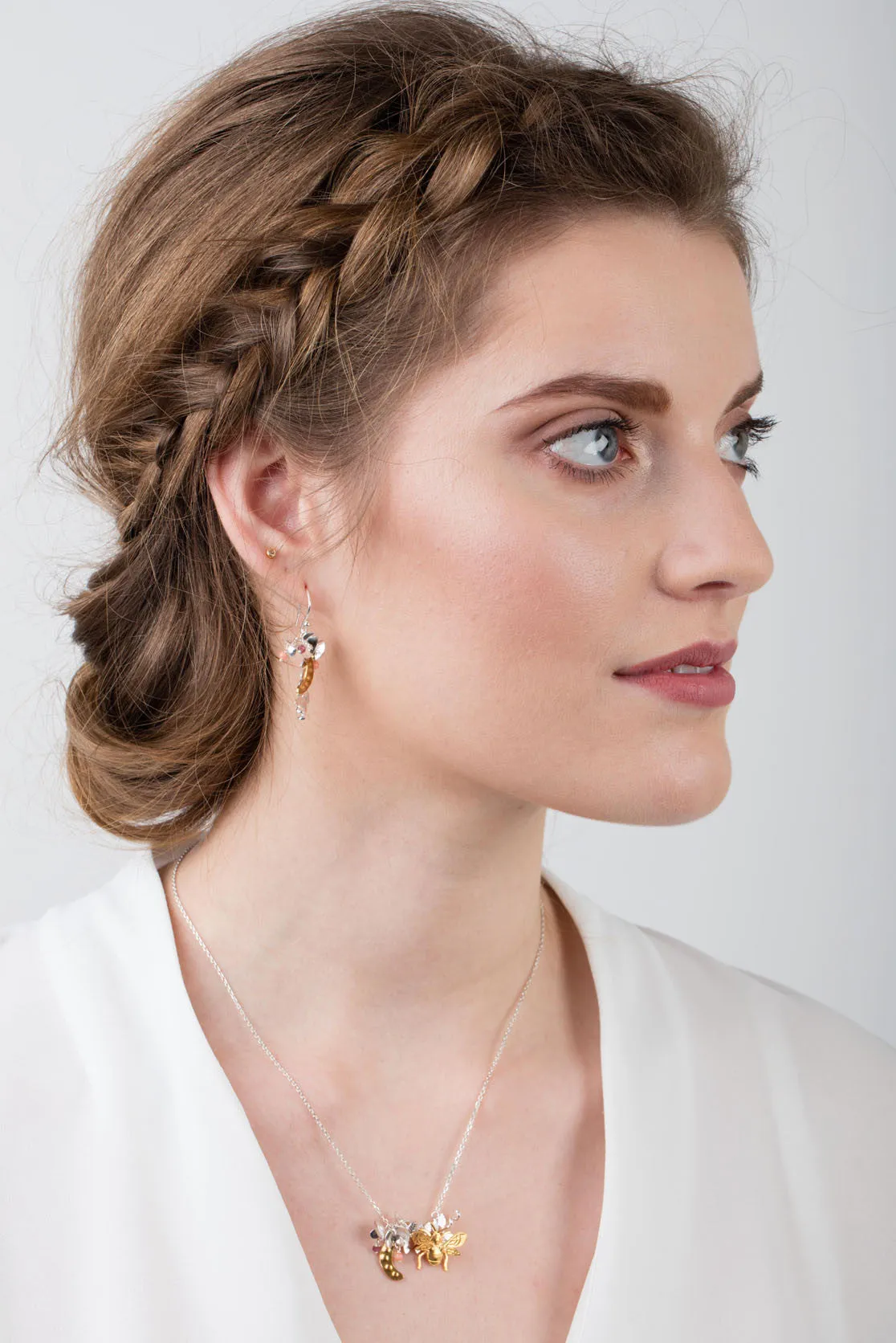 Sweet Pea And Bee Necklace In Silver & Gold