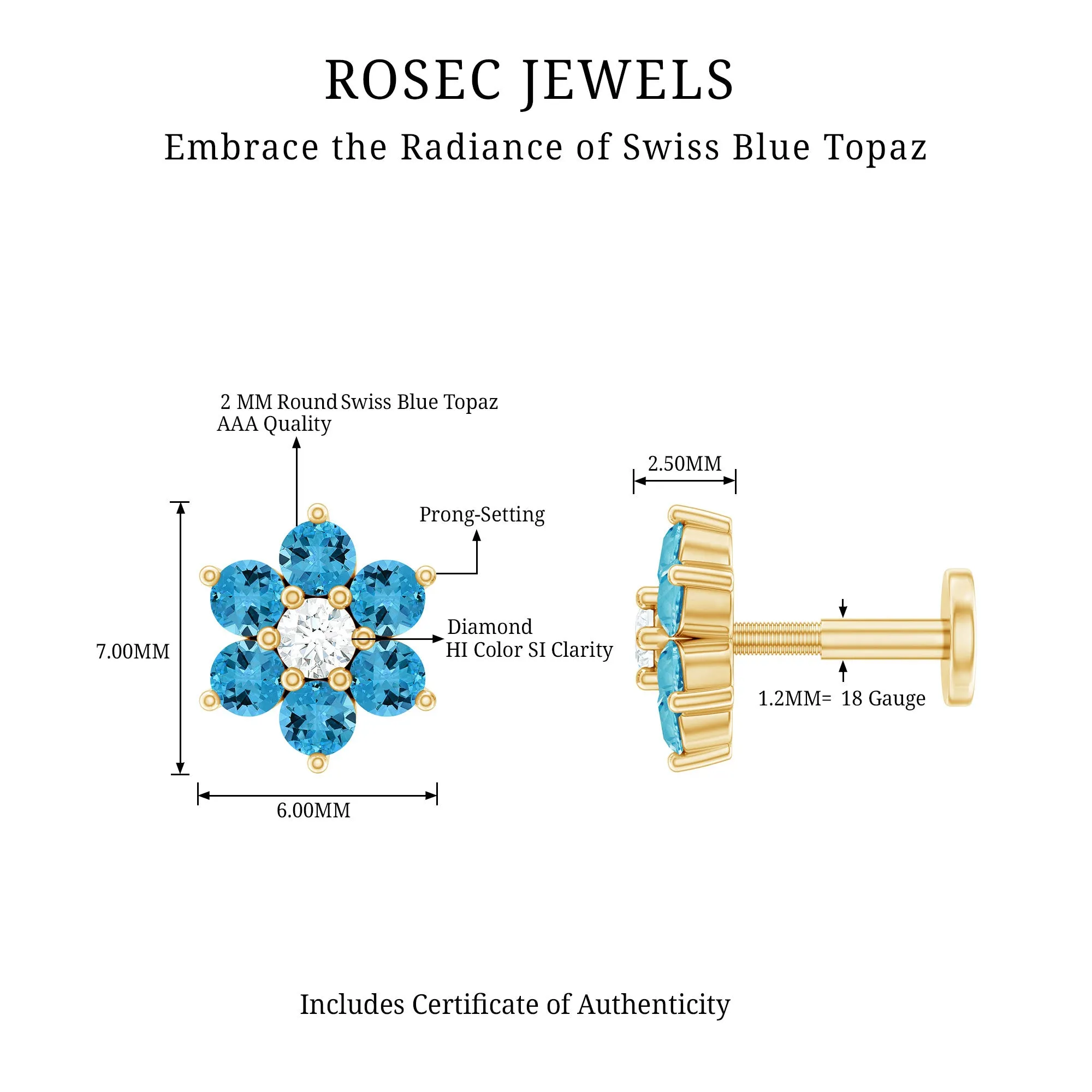 Swiss Blue Topaz and Diamond Flower Helix Earring