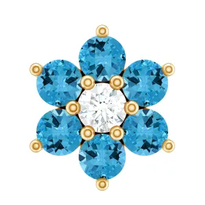 Swiss Blue Topaz and Diamond Flower Helix Earring