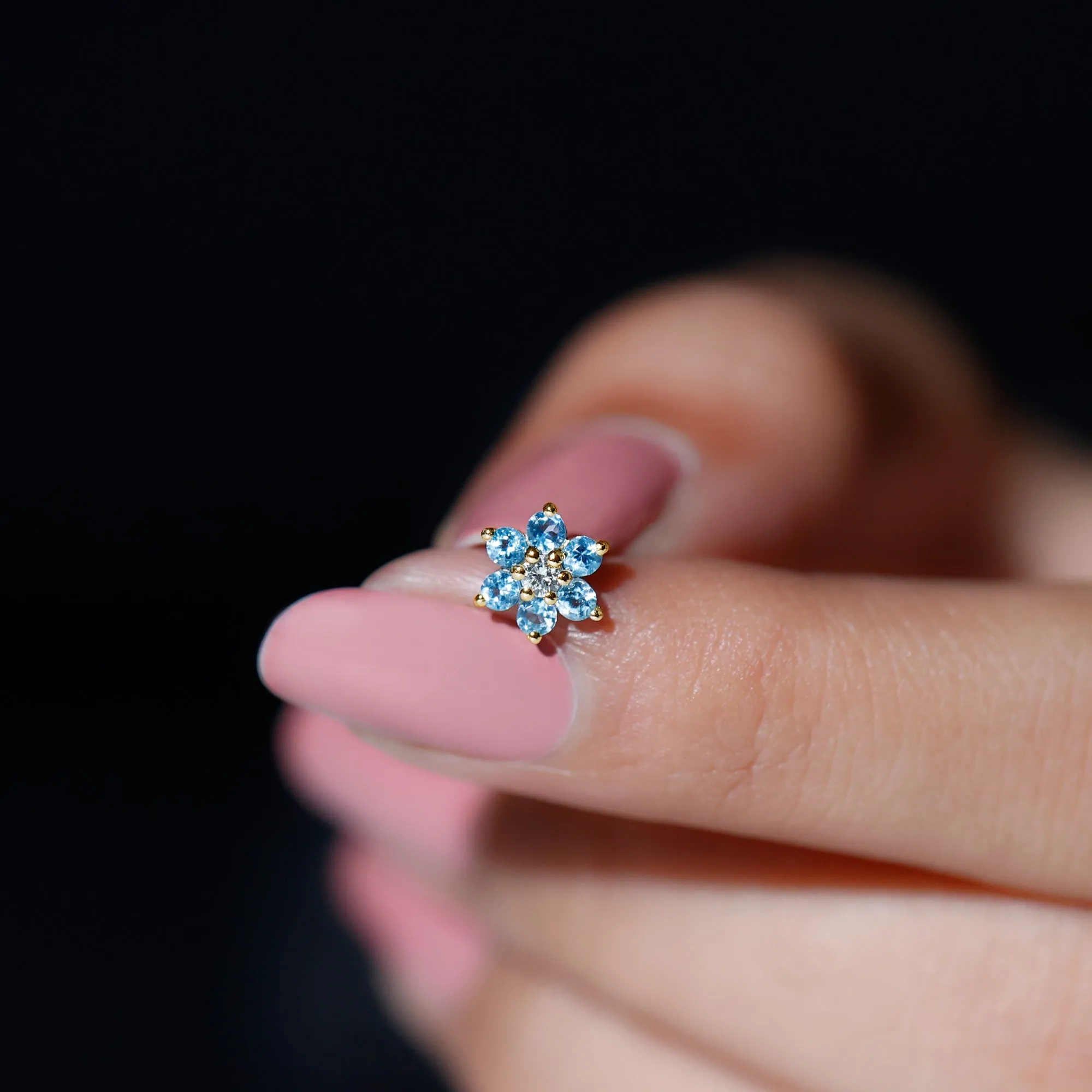 Swiss Blue Topaz and Diamond Flower Helix Earring