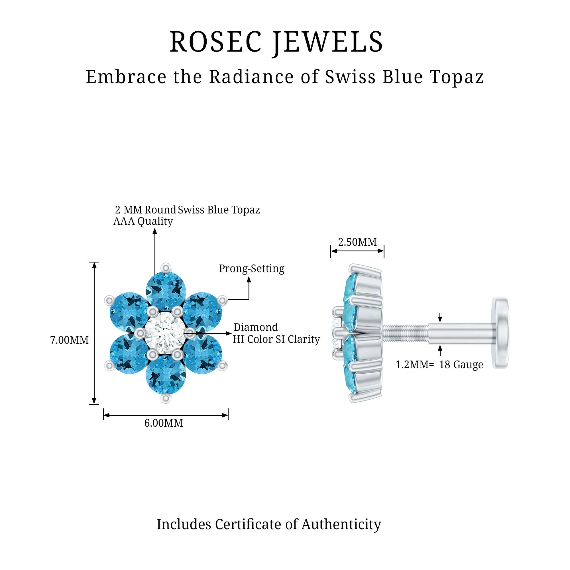 Swiss Blue Topaz and Diamond Flower Helix Earring