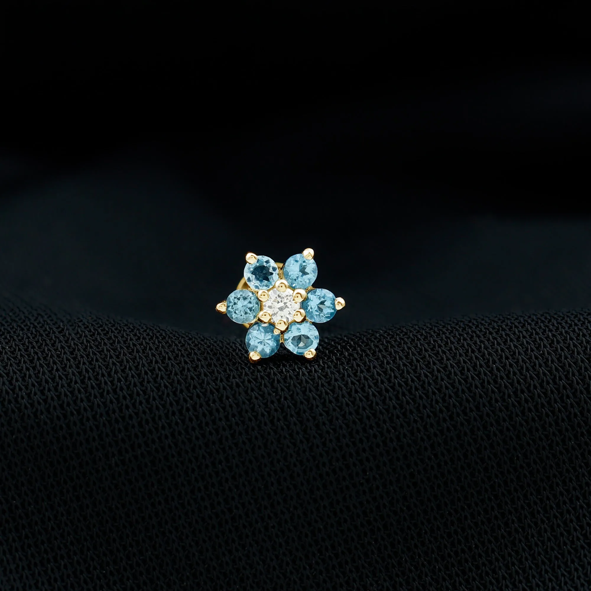 Swiss Blue Topaz and Diamond Flower Helix Earring