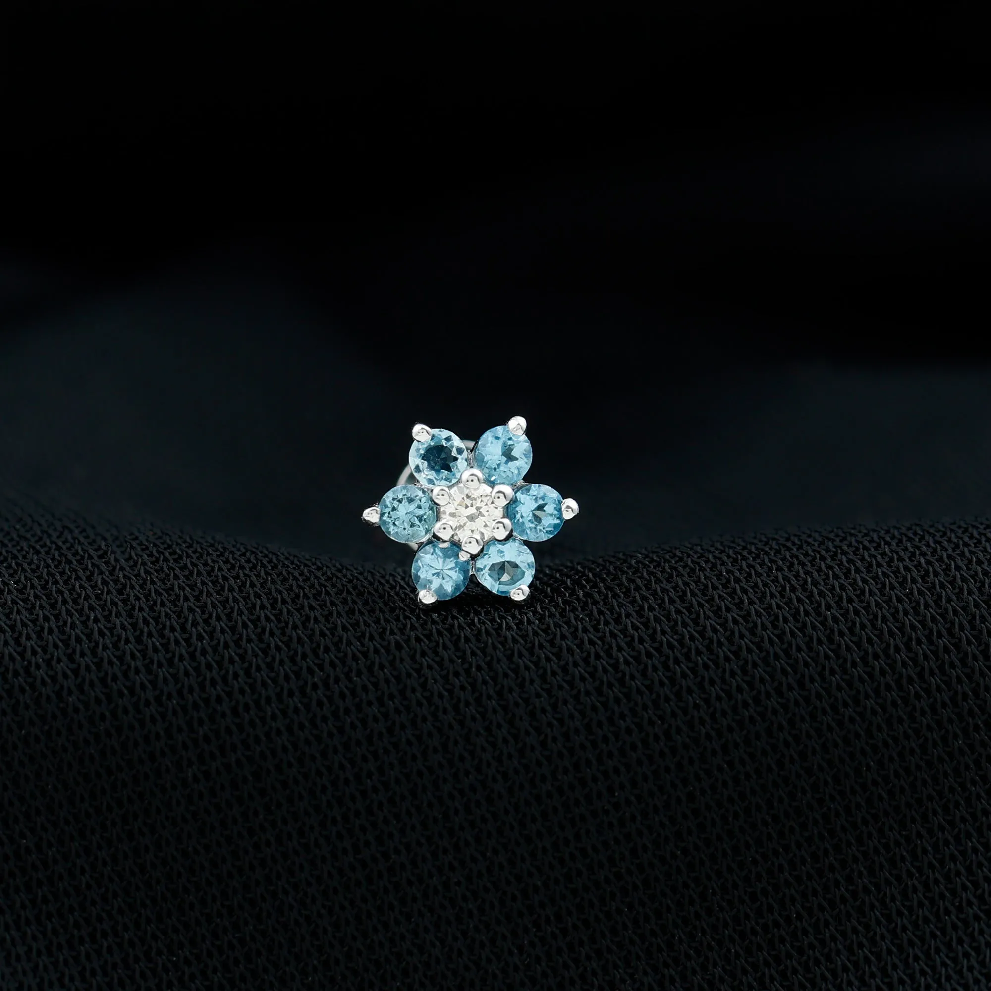 Swiss Blue Topaz and Diamond Flower Helix Earring