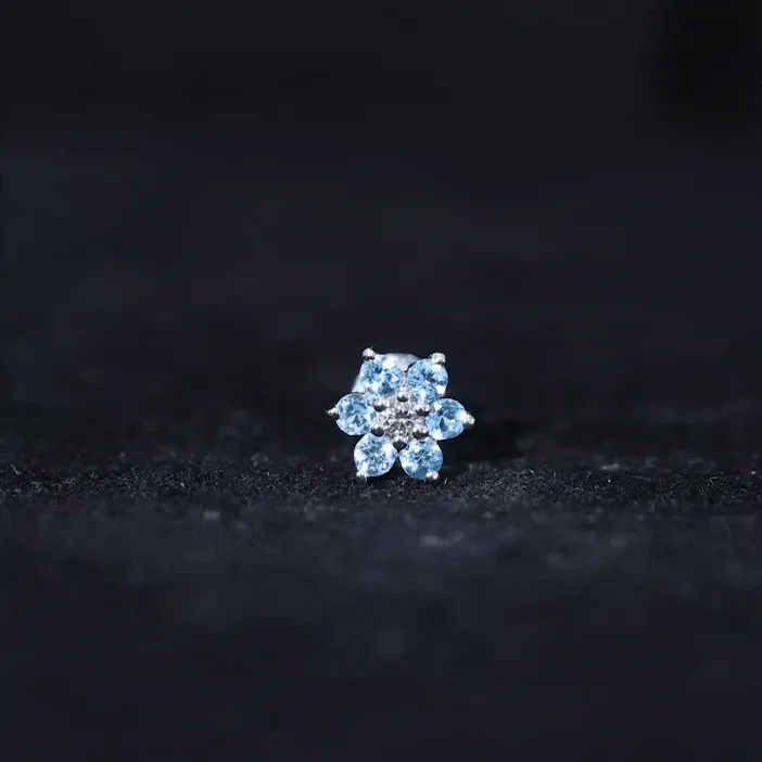 Swiss Blue Topaz and Diamond Flower Helix Earring