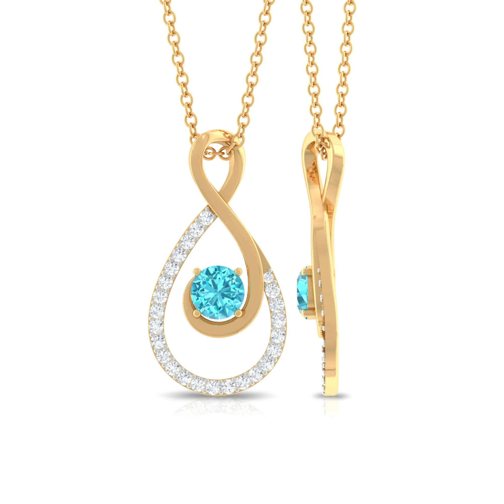 Swiss Blue Topaz and Diamond Teardrop Pendant Necklace