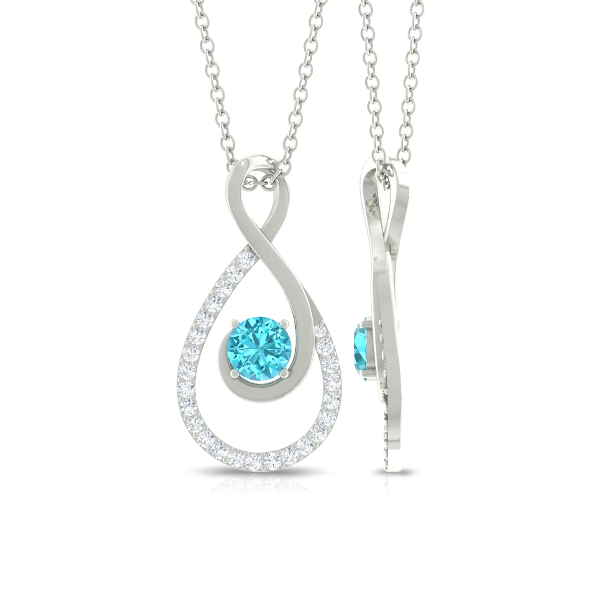 Swiss Blue Topaz and Diamond Teardrop Pendant Necklace