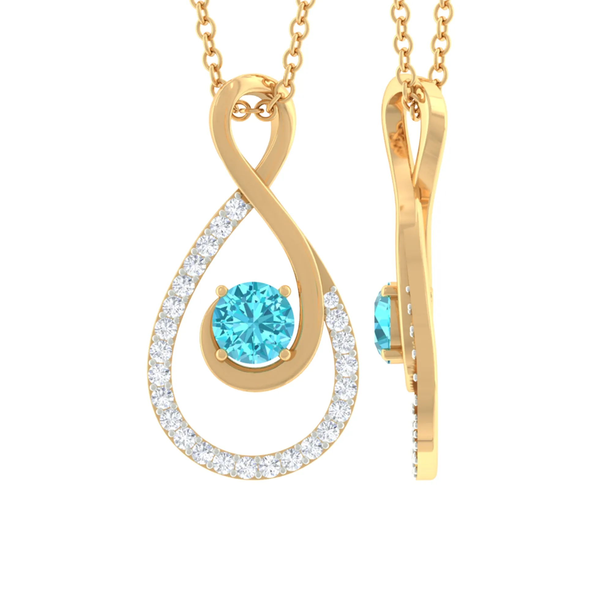 Swiss Blue Topaz and Diamond Teardrop Pendant Necklace