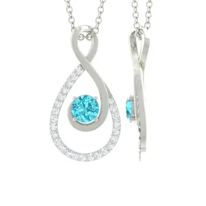 Swiss Blue Topaz and Diamond Teardrop Pendant Necklace