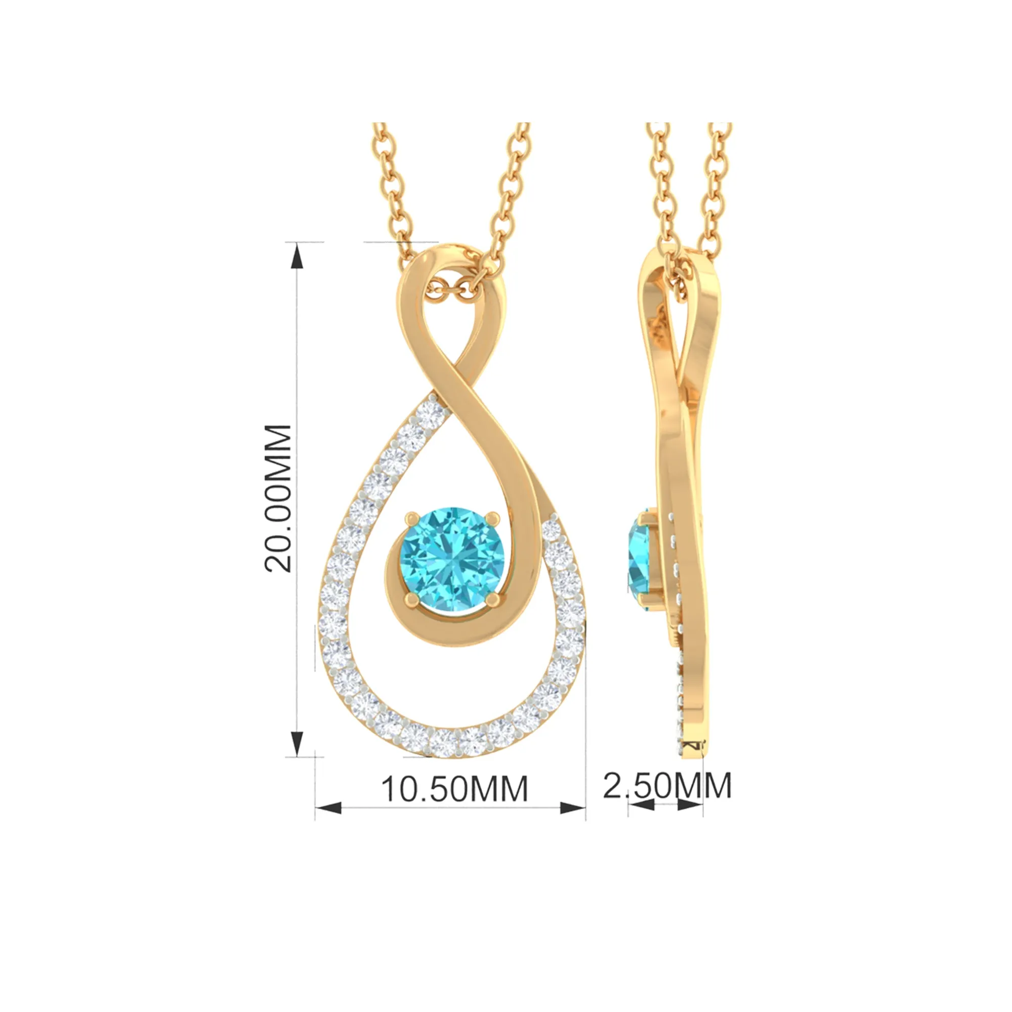 Swiss Blue Topaz and Diamond Teardrop Pendant Necklace