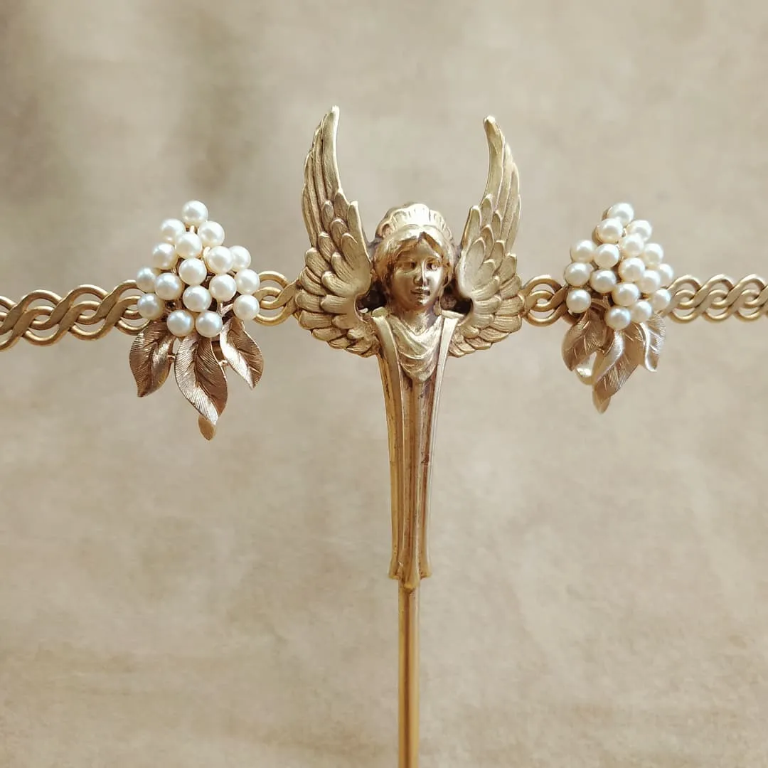 Trifari Golden Pearl Grape Vintage Earrings 004
