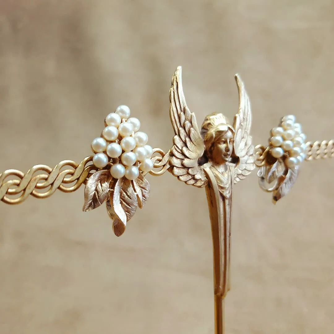 Trifari Golden Pearl Grape Vintage Earrings 004