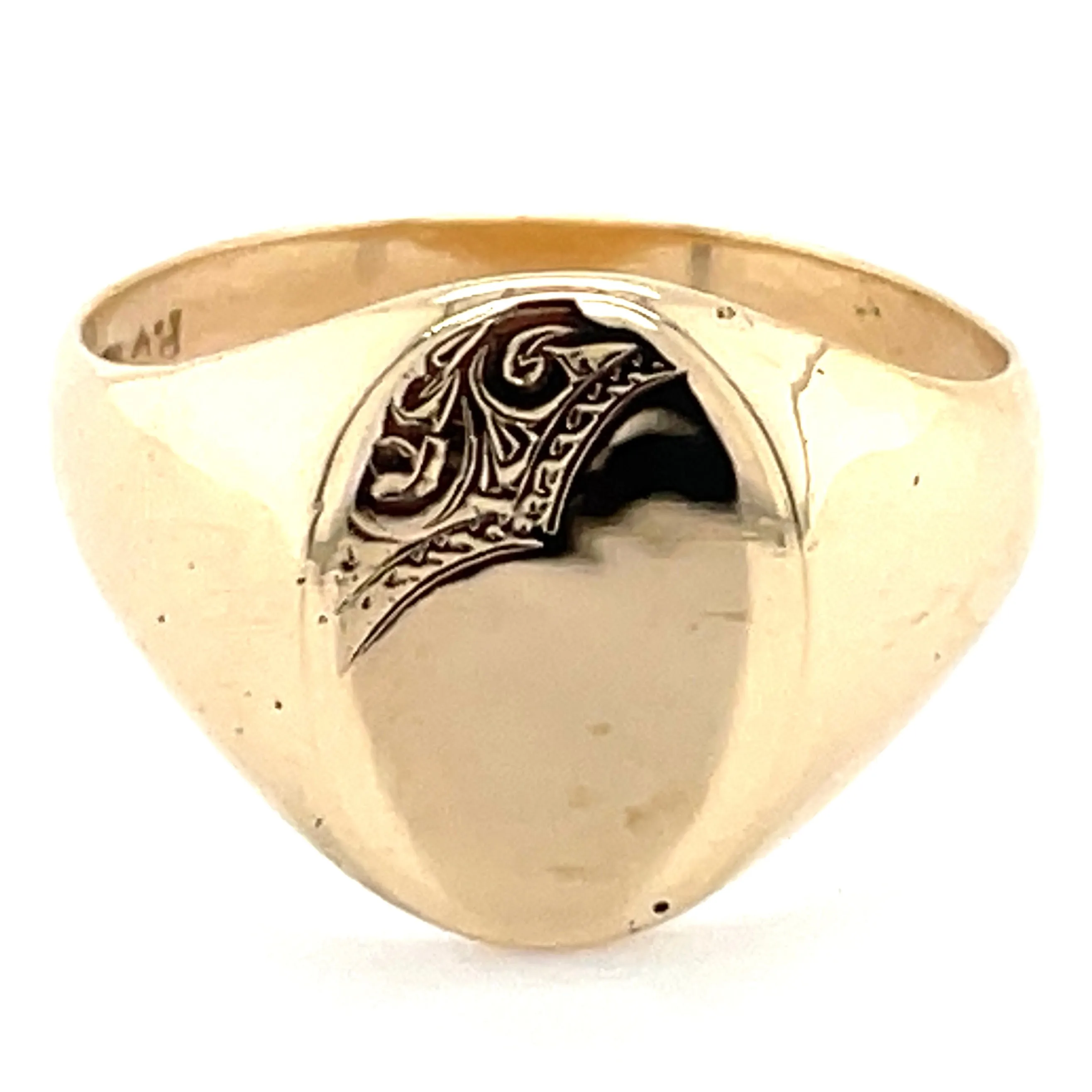 Vintage 9ct Yellow Gold Leaf Design Signet Ring
