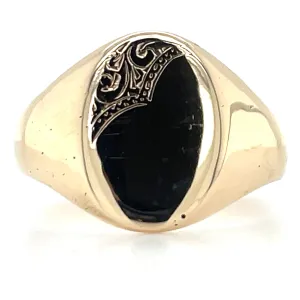 Vintage 9ct Yellow Gold Leaf Design Signet Ring
