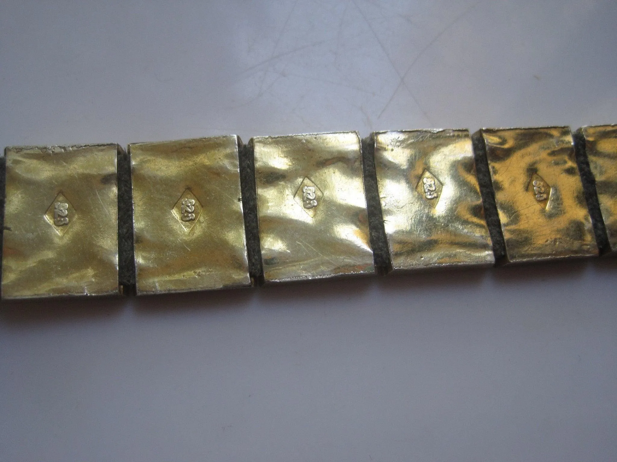 Vintage Caucasian Style Turkish Sterling Silver Gold Gilt and Enamel Tulip Motif Bracelet