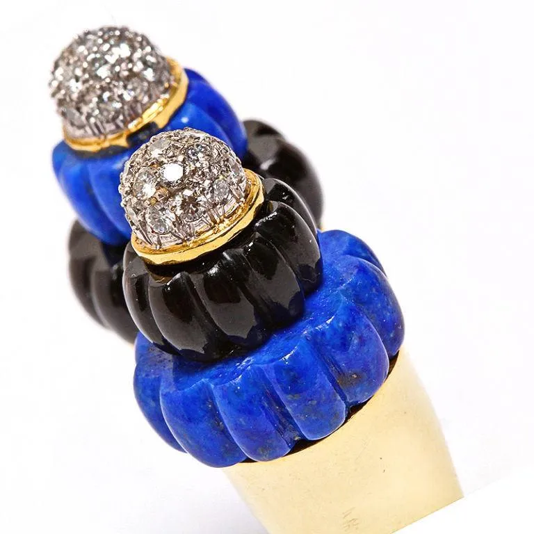 Vintage Diamond & Lapis Lazuli Twin Minarets Ring