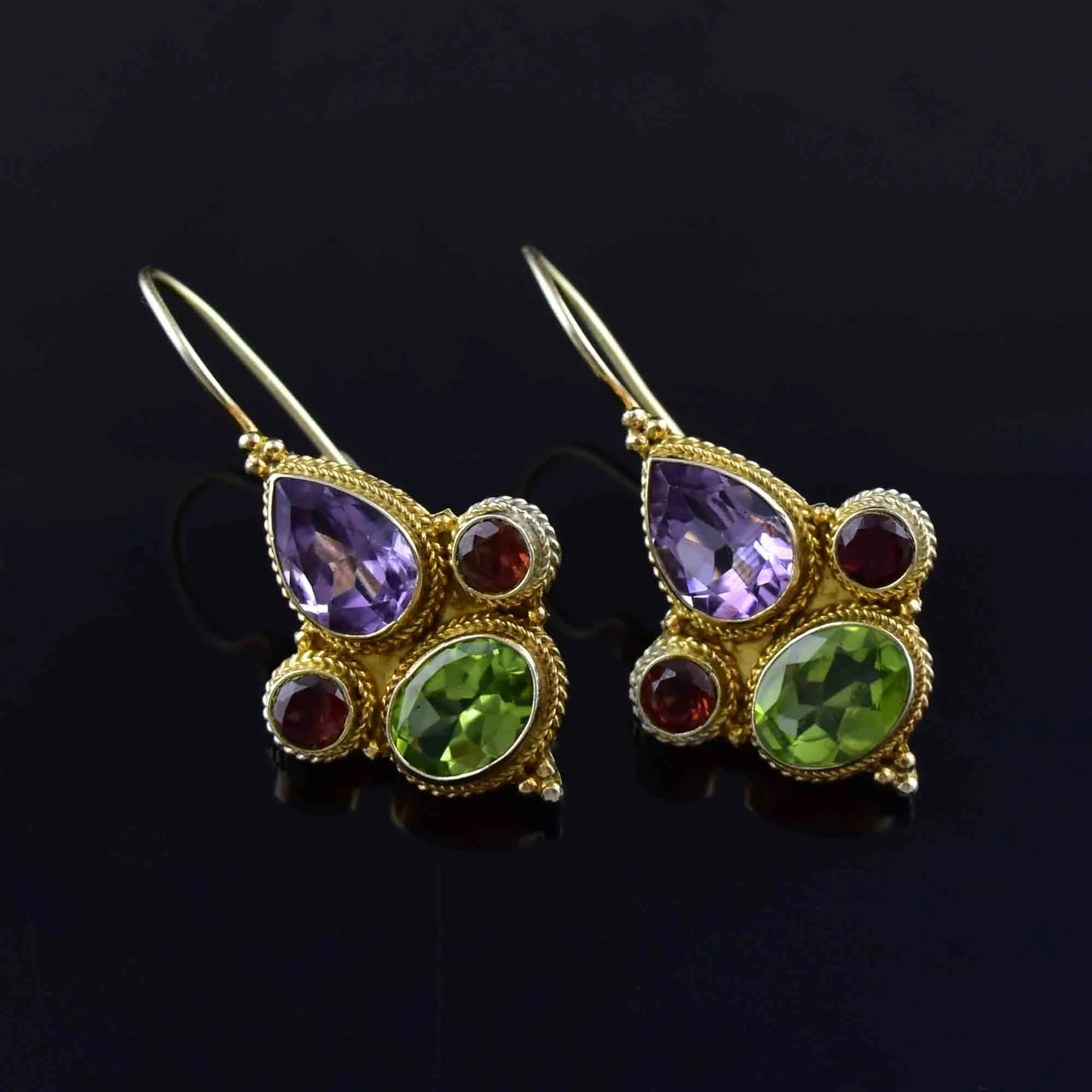 Vintage Garnet Amethyst Peridot Drop Earrings