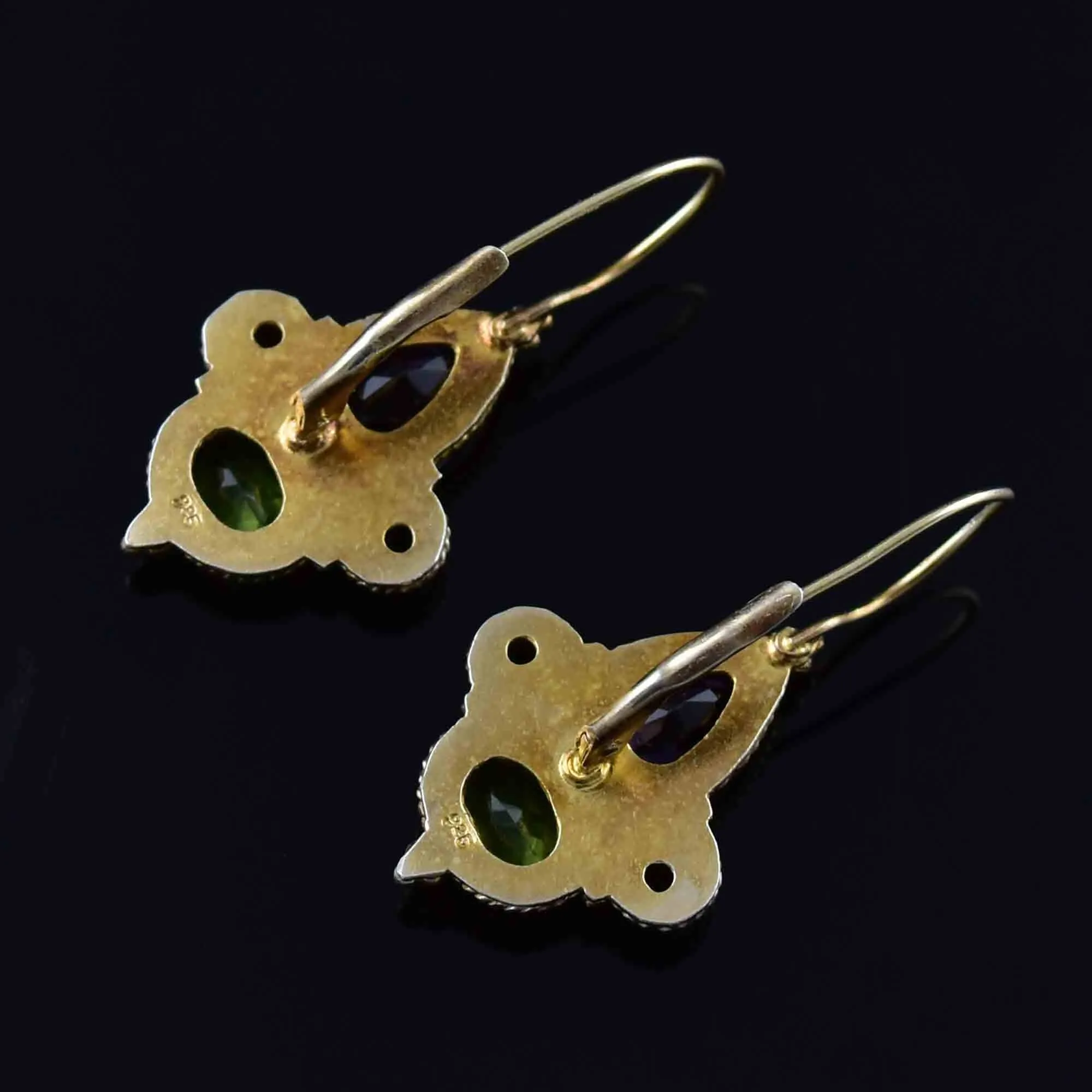 Vintage Garnet Amethyst Peridot Drop Earrings