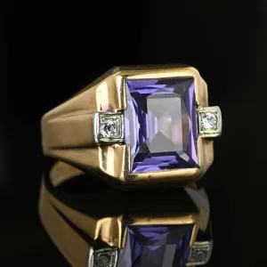 Vintage Gold Color Change Purple Sapphire Mens Signet Ring