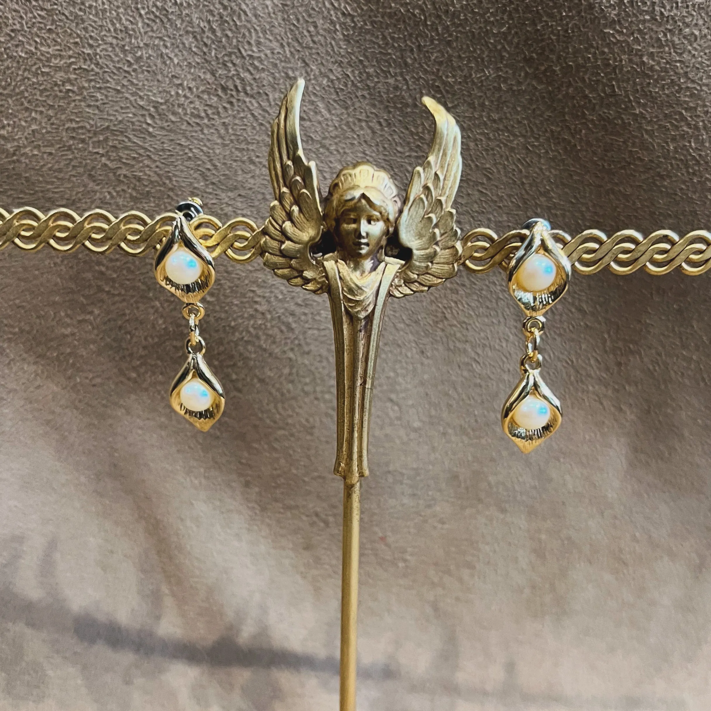 Vintage Gold Plated and Pearl Drop Earrings Pierced