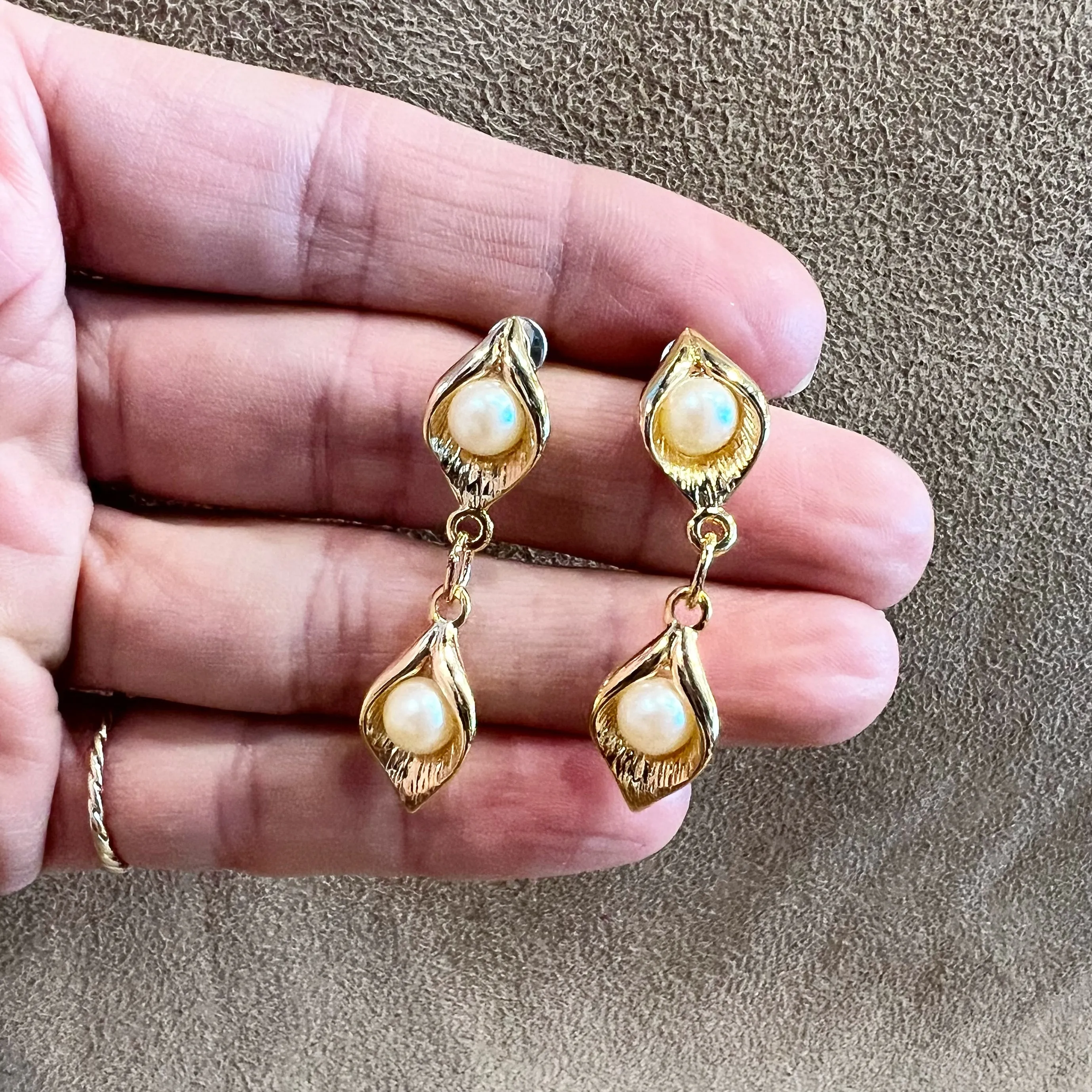 Vintage Gold Plated and Pearl Drop Earrings Pierced