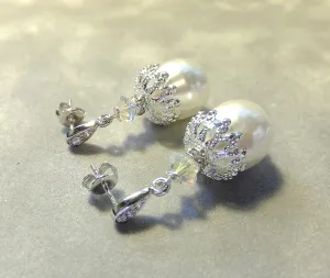 Vintage White Mother Of Pearl Earrings in Sterling Silver