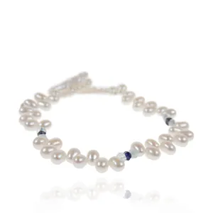 White Freshwater Pearl, Aquamarine & Iolite Droplet Bracelet