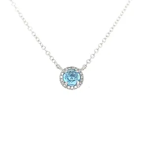 White Gold Blue Topaz Halo Necklace (I6470)