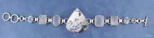 White Moss Agate Topaz Moonstone Sterling Bracelet