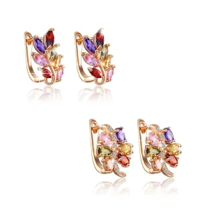 Yellow Chimes Colourful High Quality Swiss AAA Zircon Combo Earrings for Women (Leafy & Curvy)