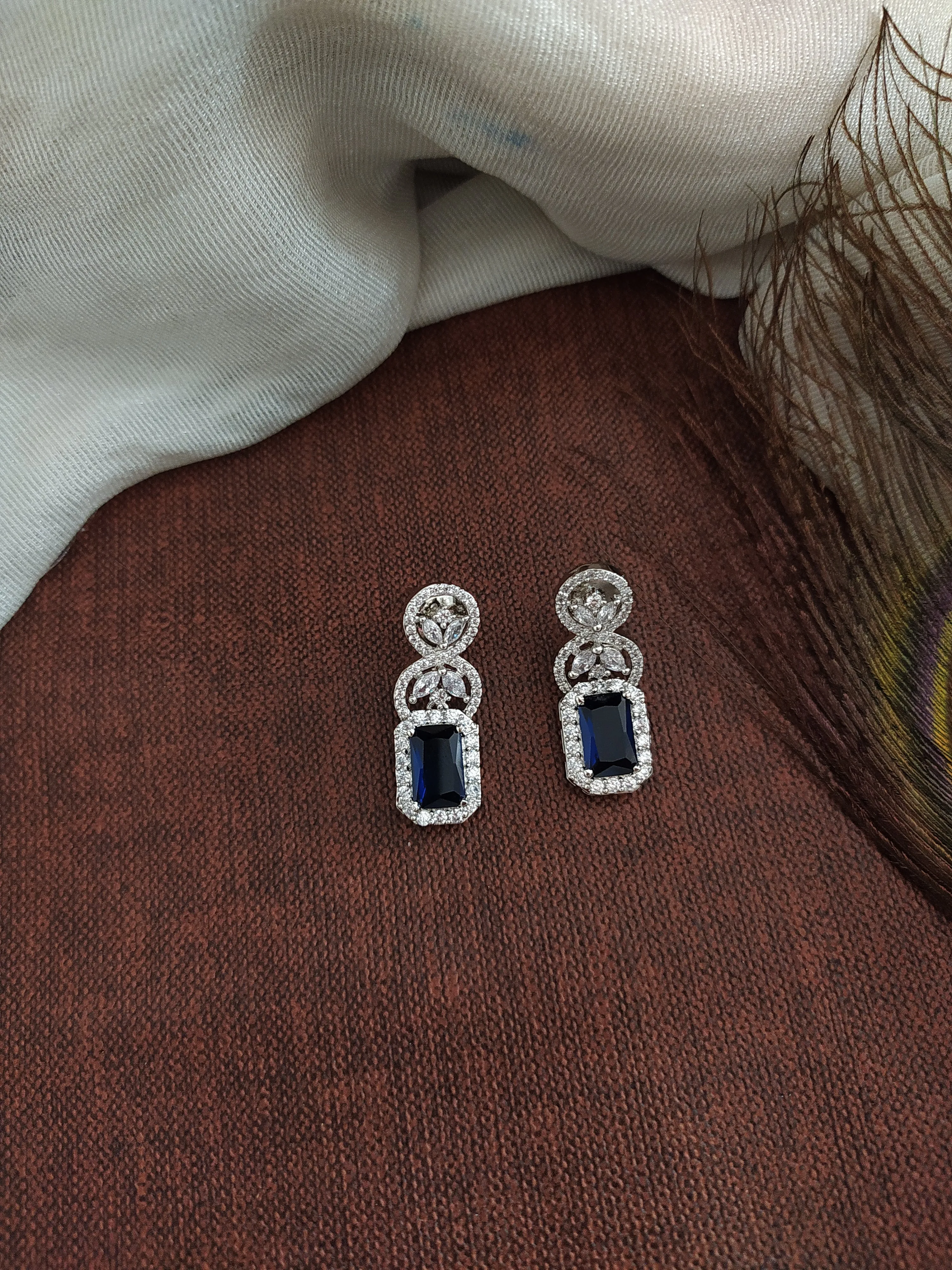 Zircon Silver Plated Pendant Set in Blue and Grey