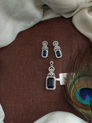 Zircon Silver Plated Pendant Set in Blue and Grey