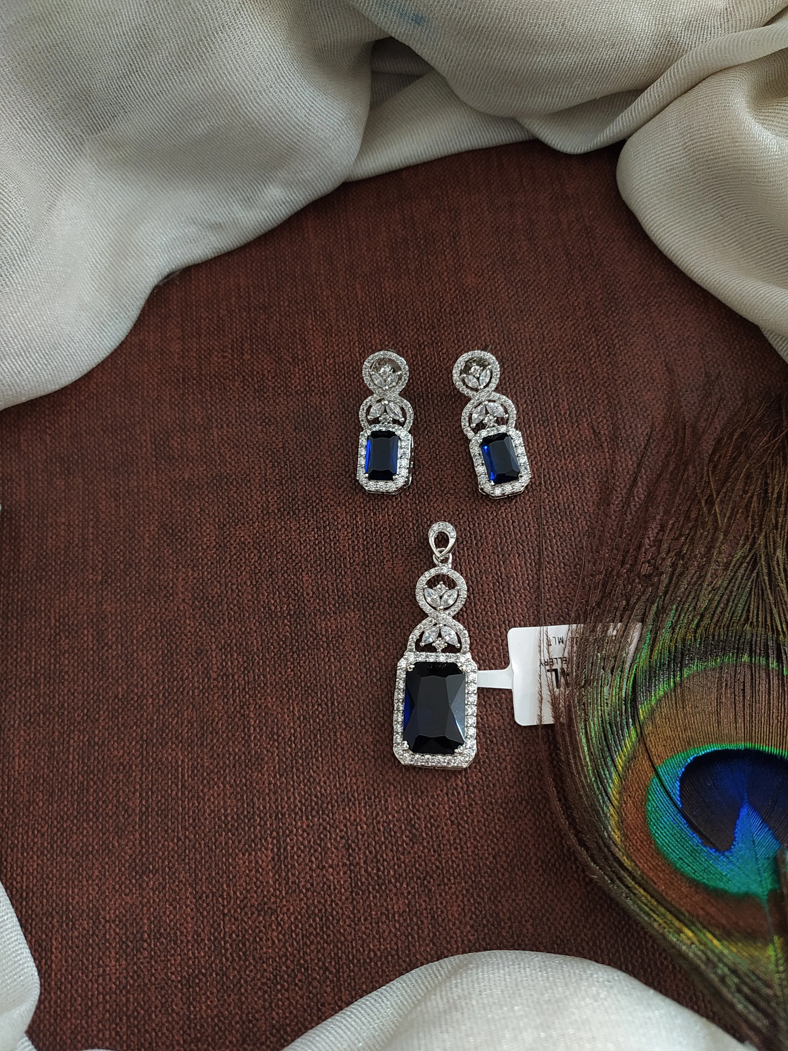 Zircon Silver Plated Pendant Set in Blue and Grey