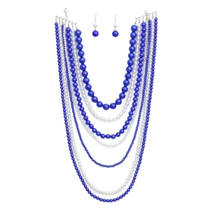 ZPB Zeta Phi Beta Sorority Blue White Pearl Long 7 Row Necklace